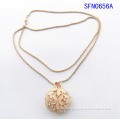 Fashion Jewelry, Leather Thread Texture Alloy with Neon Pink Acrylic Stone Pendant Necklace (SFN0254A)